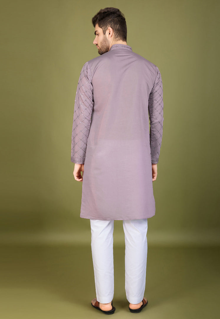 Lavender Viscose Kurta Pajama With Stole