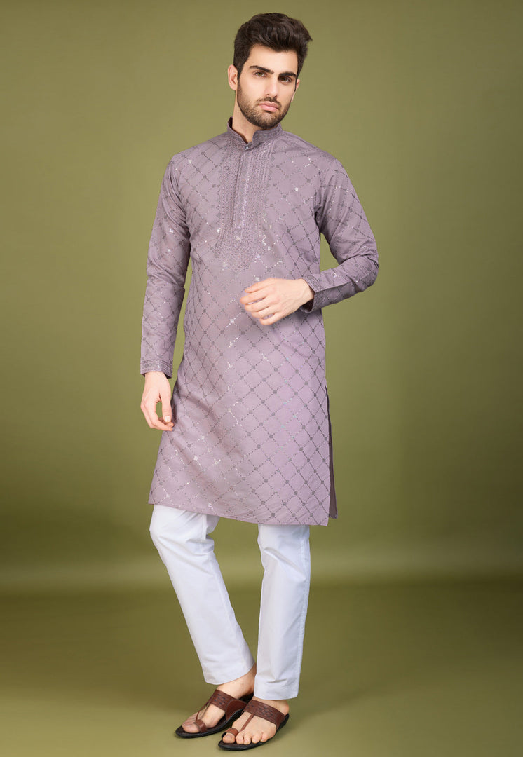 Lavender Viscose Kurta Pajama With Stole