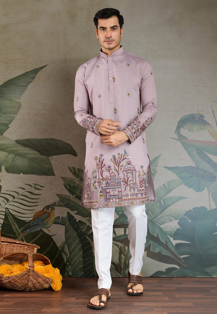 Lavender Viscose Kurta Pajama With Stole