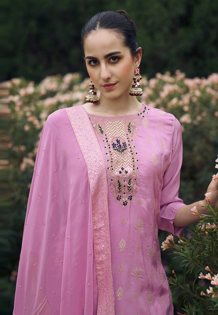 Lavender Viscose Rayon Readymade Pakistani Suit