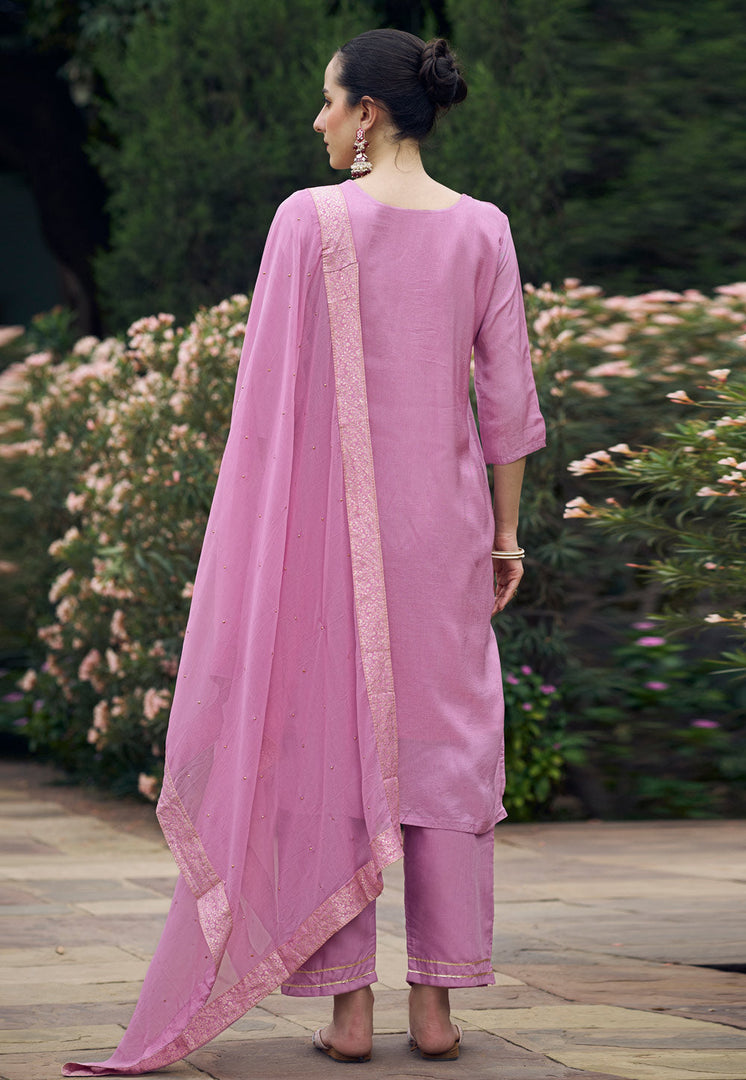 Lavender Viscose Rayon Readymade Pakistani Suit