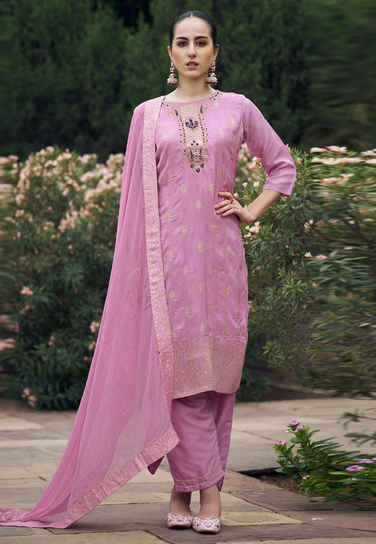 Lavender Viscose Rayon Readymade Pakistani Suit