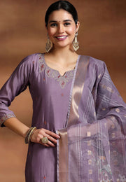 Lavender Viscose Readymade Pant Style Suit