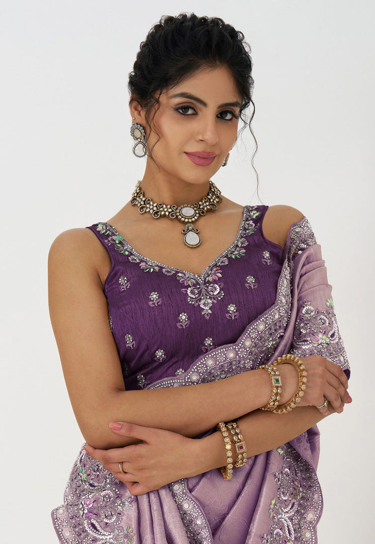 Lavender Viscose Saree With Blouse