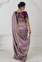 Load image into Gallery viewer, Lavender Viscose Saree With Blouse

