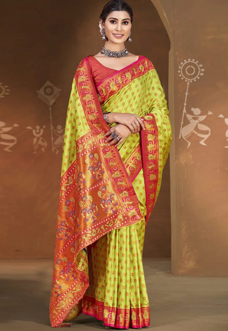 Light Green Art Silk Saree With Blouse