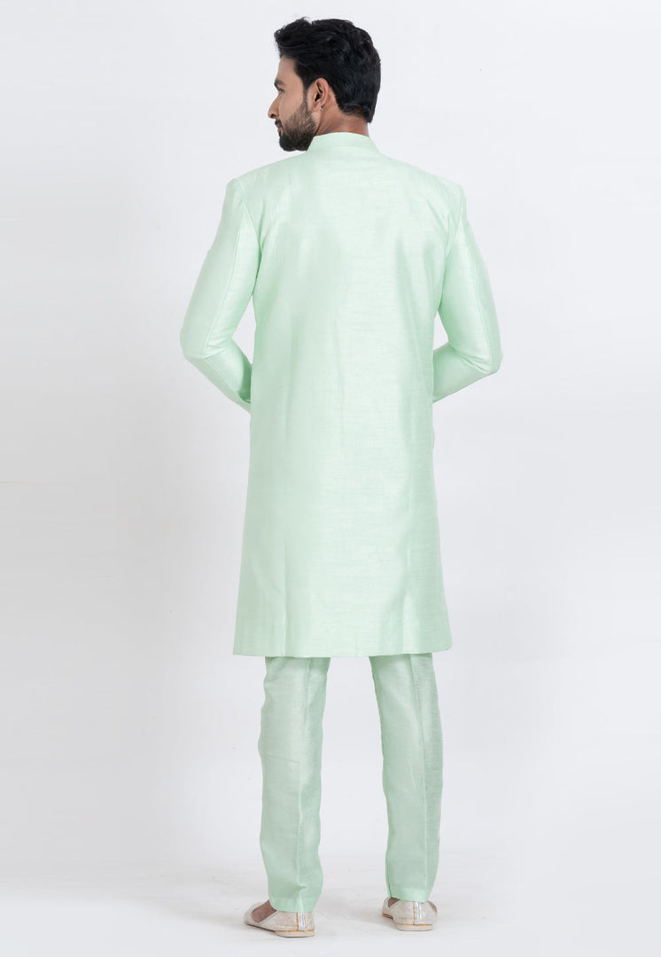 Light Green Banarasi Indo Western Suit