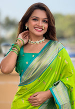 Load image into Gallery viewer, Light Green Banarasi Silk Paithani Saree
