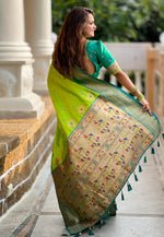 Load image into Gallery viewer, Light Green Banarasi Silk Paithani Saree
