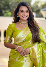 Load image into Gallery viewer, Light Green Banarasi Silk Saree
