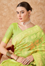 Load image into Gallery viewer, Light Green Banarasi Silk Saree With Blouse