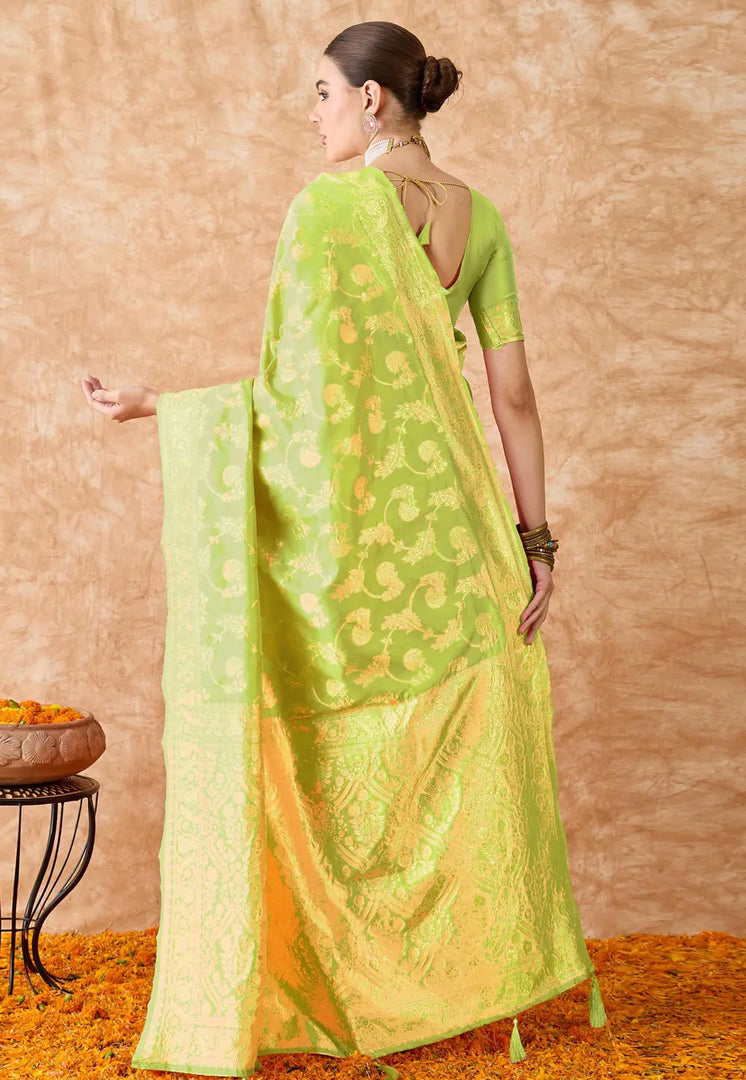 Light Green Banarasi Silk Saree With Blouse
