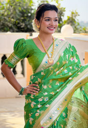 Light Green Banarasi Silk Saree With Blouse