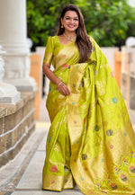 Load image into Gallery viewer, Light Green Banarasi Silk Saree With Blouse
