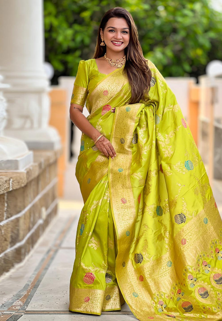 Light Green Banarasi Silk Saree With Blouse
