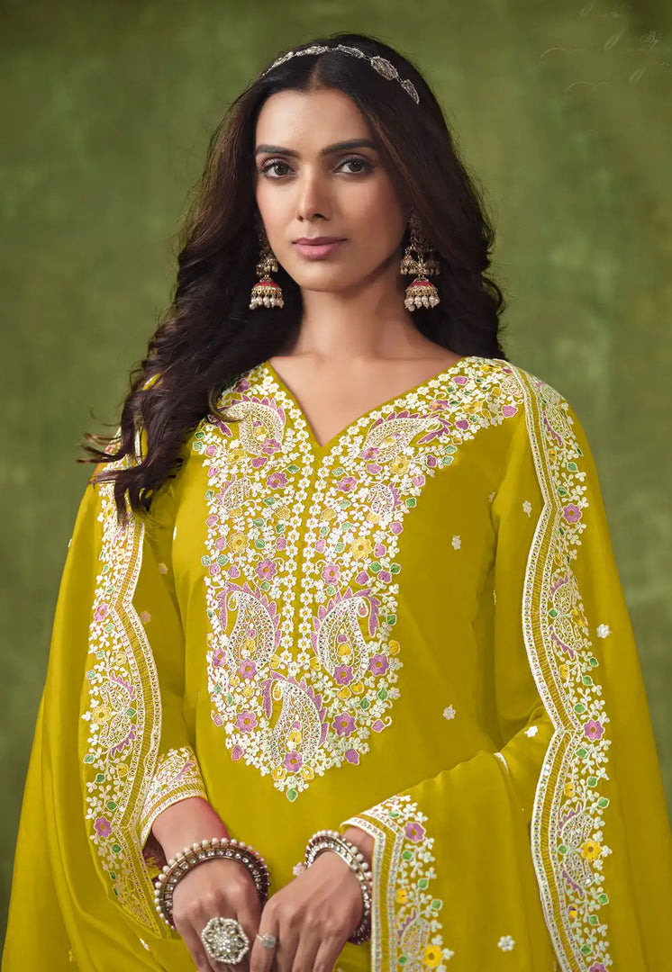 Light Green Chanderi Silk Punjabi Suit