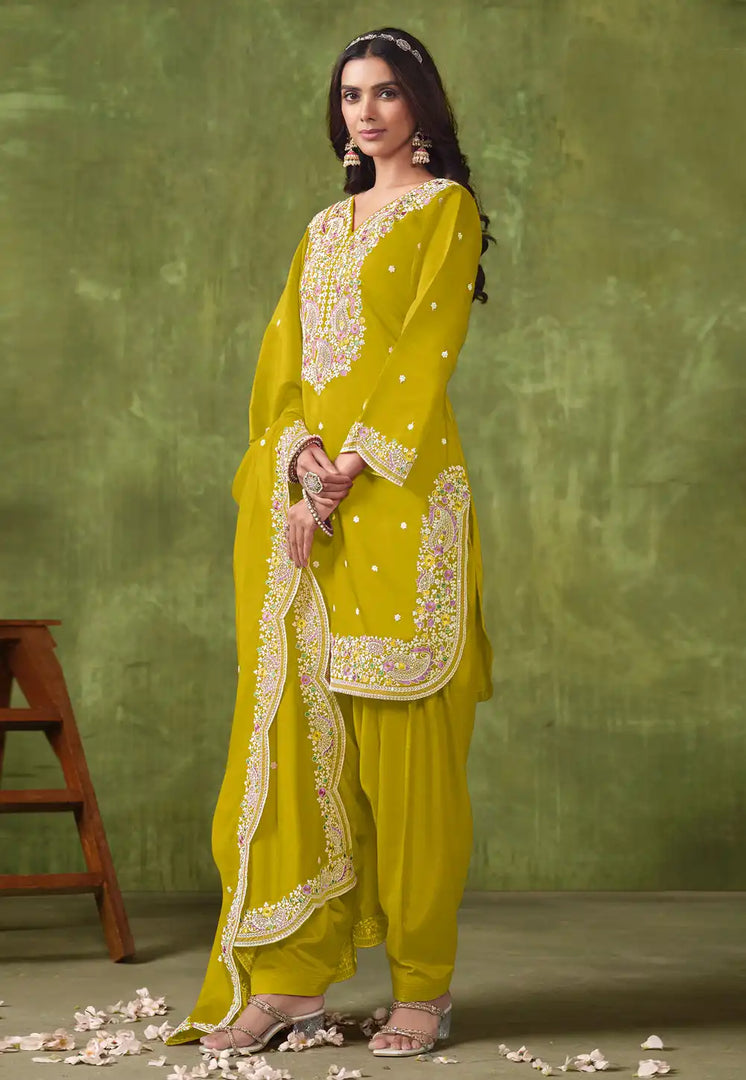Light Green Chanderi Silk Punjabi Suit
