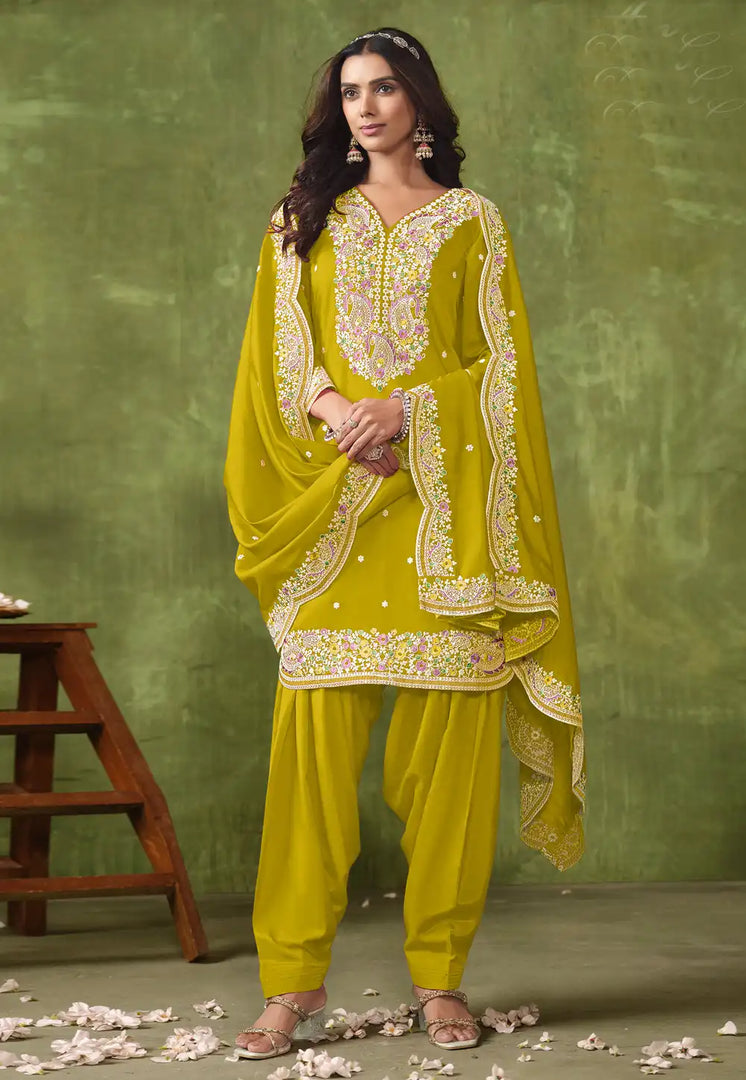Light Green Chanderi Silk Punjabi Suit