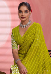Light Green Chiffon Saree With Blouse