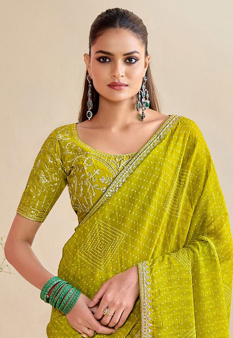 Light Green Chiffon Saree With Blouse