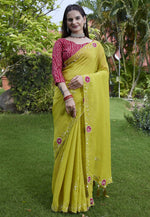 Load image into Gallery viewer, Light Green Chiffon Saree With Blouse
