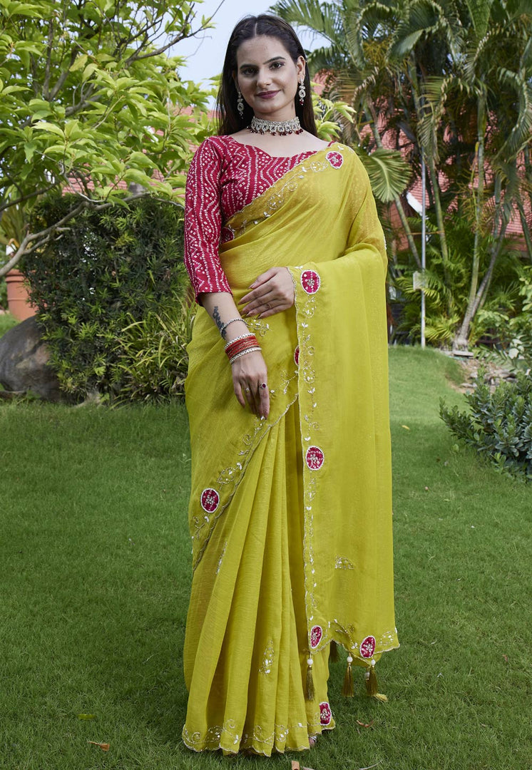 Light Green Chiffon Saree With Blouse