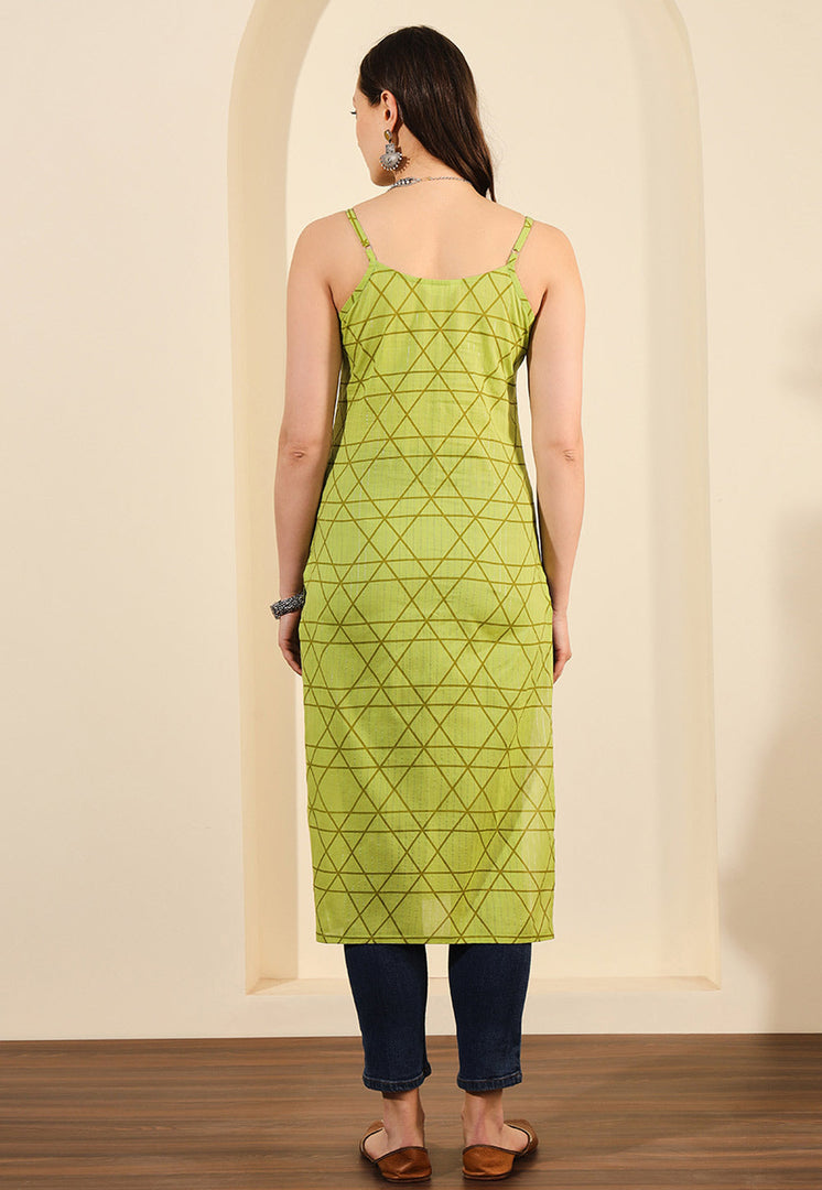 Light Green Cotton Long Kurti