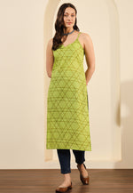 Load image into Gallery viewer, Light Green Cotton Long Kurti
