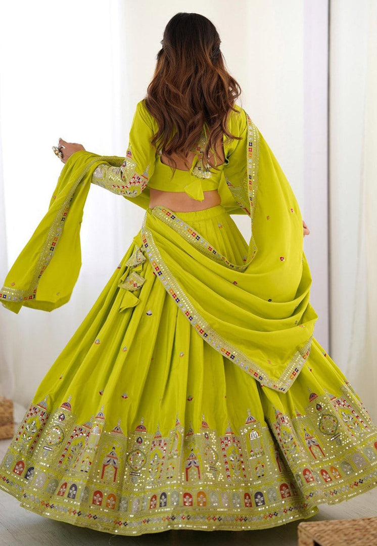 Light Green Crepe Silk Navratri Chaniya Choli