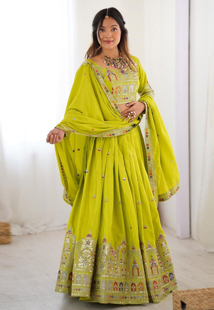 Light Green Crepe Silk Navratri Chaniya Choli