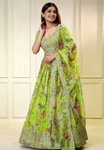 Load image into Gallery viewer, Light Green Organza Floral Lehenga choli
