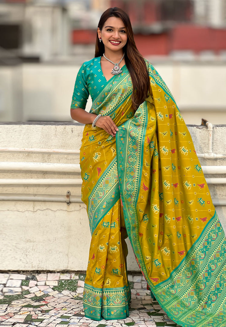 Light Green Patola Silk Saree