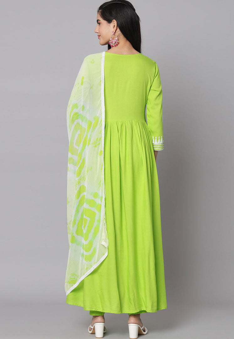 Light Green Rayon Readymade Long Anarkali Suit