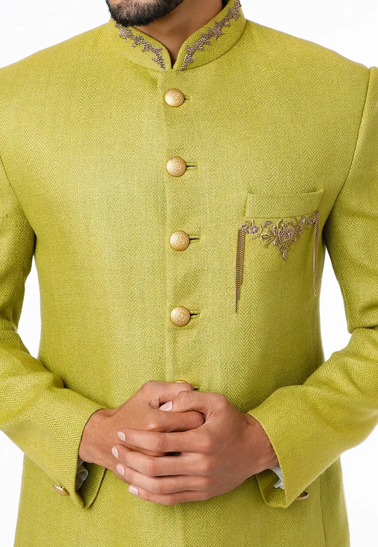 Light Green Silk Jodhpuri Suit