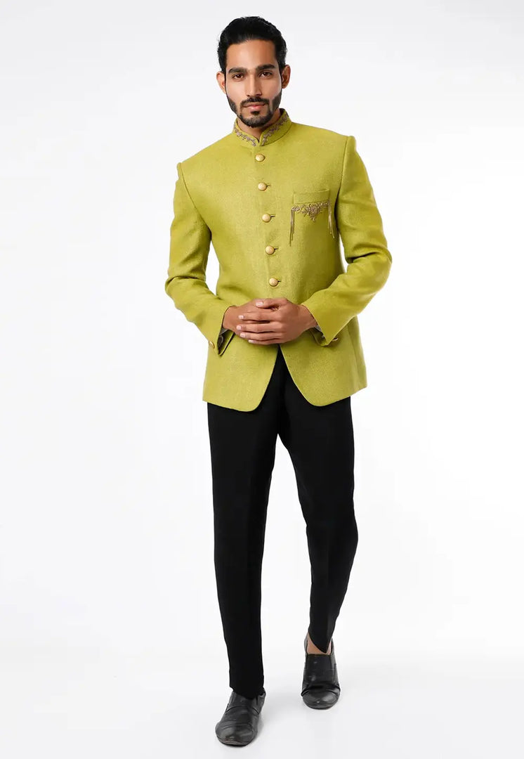 Light Green Silk Jodhpuri Suit
