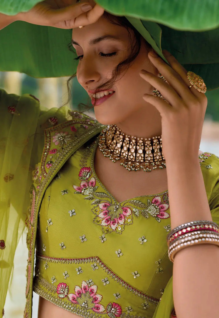 Light Green Silk Lehenga Choli For Wedding