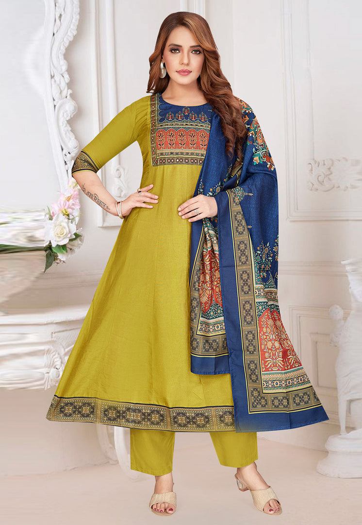 Light Green Silk Readymade Anarkali Suit