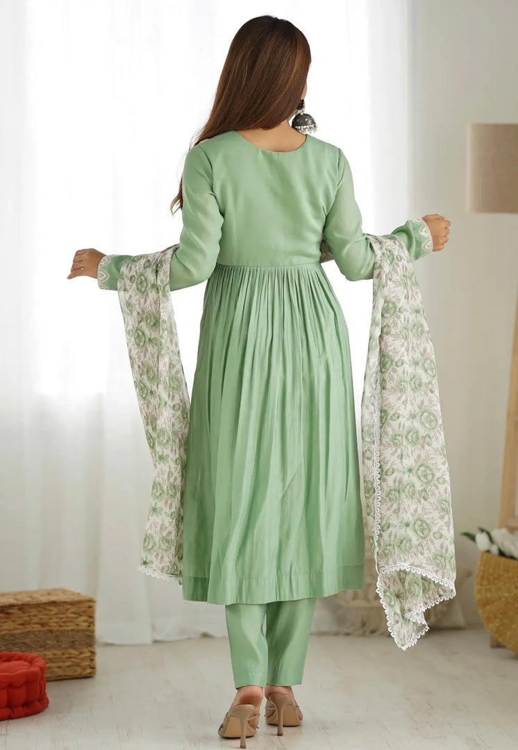 Light Green Silk Readymade Anarkali Suit