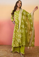 Load image into Gallery viewer, Light Green Silk Readymade Palazzo Suit
