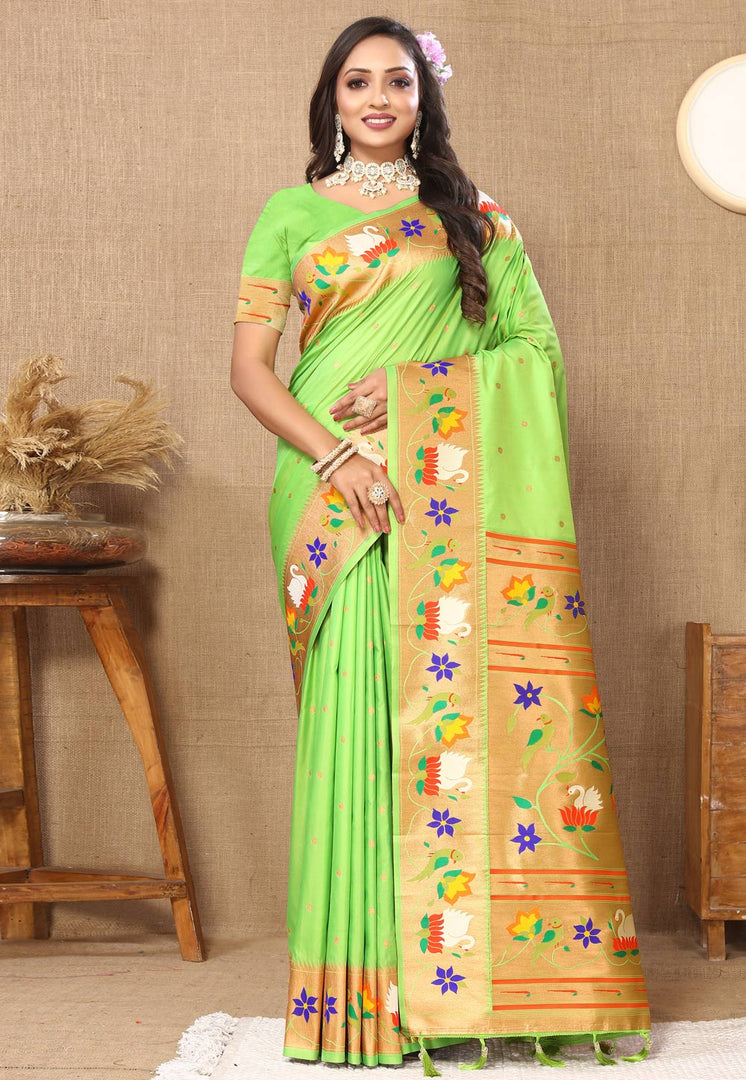 Light Green Silk Saree With Blouse