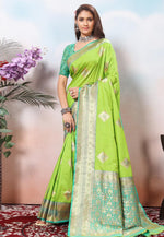 Load image into Gallery viewer, Light Green Silk Saree With Blouse
