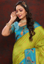 Load image into Gallery viewer, Light Green Silk Saree With Blouse
