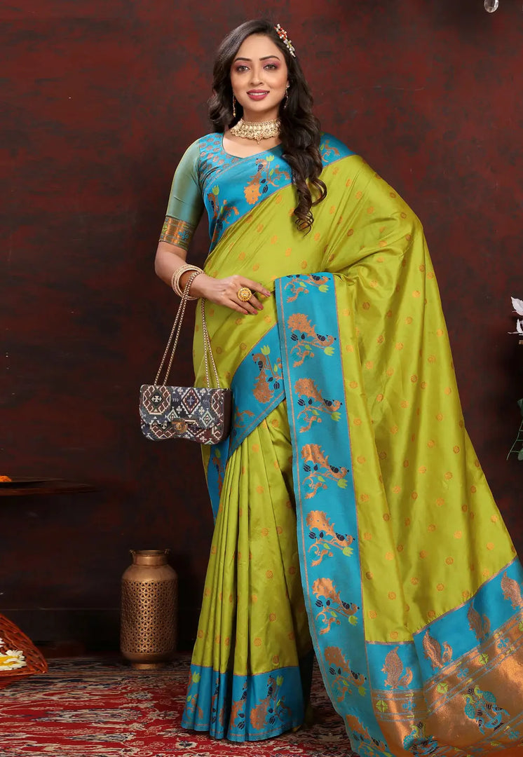 Light Green Silk Saree With Blouse