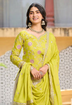 Load image into Gallery viewer, Light Green Tissue Silk Readymade Long Choli Lehenga
