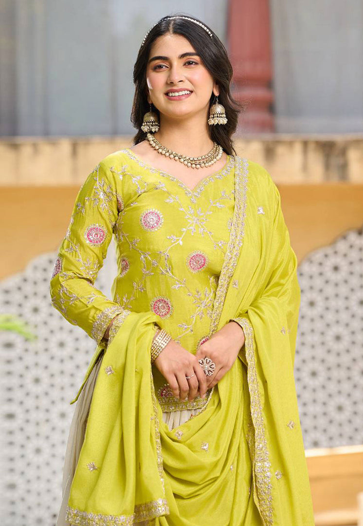 Light Green Tissue Silk Readymade Long Choli Lehenga
