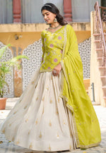 Load image into Gallery viewer, Light Green Tissue Silk Readymade Long Choli Lehenga
