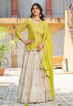 Load image into Gallery viewer, Light Green Tissue Silk Readymade Long Choli Lehenga
