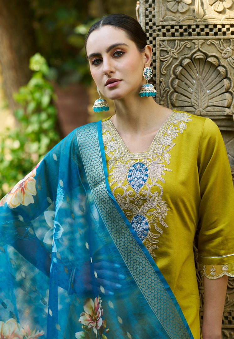 Light Green Viscose Rayon Readymade Pant Style Suit