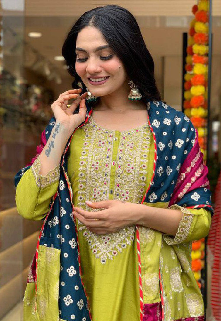 Light Green Viscose Readymade Pant Style Suit