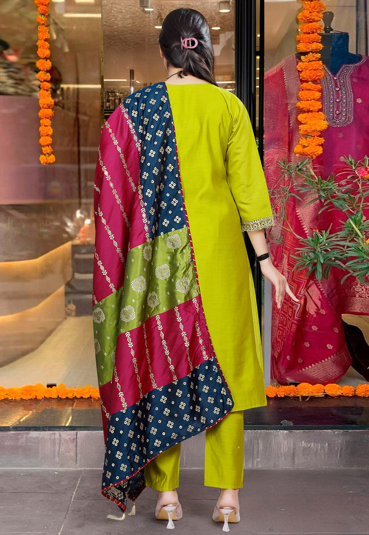 Light Green Viscose Readymade Pant Style Suit